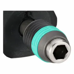 This WERA preset torque bit screwdriver features a 1/4 in tip size and a click-type mechanism that provides an audible and tactile signal when the preset torque is reached. It has a minimum torque of 4 N-m and a maximum torque of 2.5 ft-lb. Suitable for precision fastening applications where controlled torque is critical, such as electronics assembly, automotive repair, and industrial maintenance.