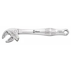 This adjustable wrench features a ratcheting lever-locking mechanism for one-handed operation and secure grip. Made of steel with a satin chrome finish and comfort grip, it has an overall length of 6 1/16 inches and a jaw capacity of 1/2 inch. Suitable for tightening and loosening nuts and bolts in confined spaces and repetitive tasks.