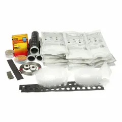 Cold shrink splice kit for splicing and insulating electrical cables rated up to 5 kV. Accommodates wire sizes from 350 kcmil to 750 kcmil. Includes Scotch Electrical Shielding Tape 24. Suitable for cable trays, junction boxes, weather exposed, aerial, and wet or dry locations.