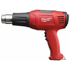 This pistol-grip heat gun features surface temperature control for consistent heat output. It operates on 120V AC with a current of 11.6 A and has a two-prong plug. Suitable for applications such as shrink tubing, paint stripping, thawing pipes, and bending plastics.