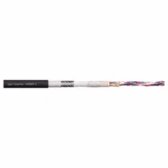 Twisted-pair data cable with 5 conductors of 20 AWG and a PUR jacket. No ground conductor. Minimum bend radius 5 x OD for fixed installation, 8 x OD for flexible. Sold by the foot. Suitable for data transmission in industrial automation and cable carrier systems requiring continuous flexing.