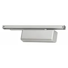 Grade 1 heavy duty aluminum door closer for interior/exterior use. Non-hold open type with fixed spring size 6. Regular arm mount. ADA compliant. Dimensions: 12 1/8 in length, 2 1/4 in width.