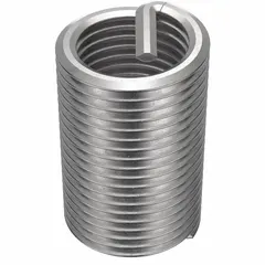 Free-running tanged helical insert for repairing or reinforcing threaded holes in metal. Made from 18-8 stainless steel with a tensile strength of 200,000 to 250,000 psi. Thread size 9/16"-18, fine pitch, right-hand orientation. Supplied in a 6-pack with plain finish.