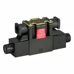 This solenoid-operated directional control valve is part of the D1VW series, featuring a D03 NFPA mounting interface and three positions. It is designed to direct hydraulic fluid flow in industrial machinery, with a maximum flow rate of 12 gpm and a 115V AC power supply.