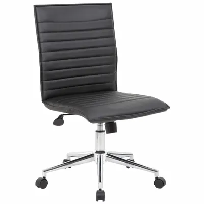 BOSS Office Chair: Black, Vinyl Material, 19 1/2 in Back Ht, 20 in Seat Wd - Armless Office Chairs