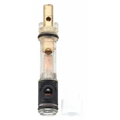 This brass disc faucet cartridge is designed for use with Moen one-handle non-pressure balance tub/shower valves. It controls hot and cold water flow, serving as an OEM replacement part for temperature and volume regulation in compatible shower systems.