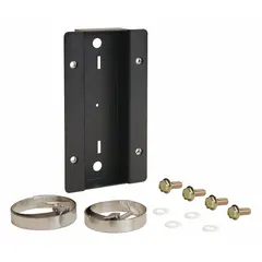 Steel pole mounting kit in black finish for attaching telephones to poles or vertical surfaces. Includes screws. Compatible with Series 228 telephones. Used in industrial environments for secure phone placement.