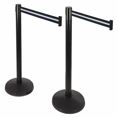 RETRACTA-BELT Barrier Post with Belt: 40 1/2 in Post Ht, 10 ft Belt Lg, Black/White, 2 No. of Posts - Retractable Belt Barrier Systems