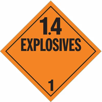 STRANCO Container Placard: 1.4 Explosives, 10 3/4 in x 10 3/4 in, 10 3/4 in Label Ht - Class 1: Explosives