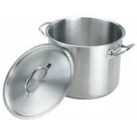 Stainless steel stock pot with a 24 qt capacity and 13 1/4 in diameter. Features a 1.5 mm gauge body and includes a lid. Suitable for large-volume cooking such as soups, stews, and boiling pasta in commercial or institutional kitchens