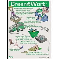 This 22 in x 16 in poster is printed in English with no protective coating. It is designed for indoor display to promote environmental awareness in workplaces, facilities, or public areas. The poster does not include a frame and has no write-on surface.