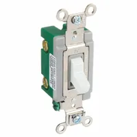Double-pole maintained toggle wall switch rated 30 A at 120/277V AC. Non-illuminated white finish. Suitable for switching high-load lighting or equipment in commercial and industrial applications