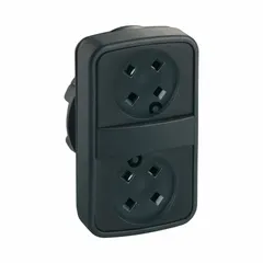 Non-illuminated two-button push-button operator with flush profile and 22 mm mounting size. Momentary/momentary contact configuration with non-metallic body. Used for control commands in industrial panels and machinery.