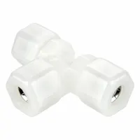 This nylon compression tee fitting joins three tubing lines in pneumatic and low-pressure fluid systems. It features compression x compression connections for 5/8 in OD and 3/8 in OD tubing. The nylon construction provides corrosion resistance for general-purpose industrial applications