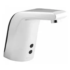 This KOHLER Insight single-post sensor faucet is constructed from brass with a chrome finish. It is hardwired and features an aerated flow. The faucet includes mounting hardware and is suited for commercial and high-traffic bathroom environments where touch-free operation is desired.