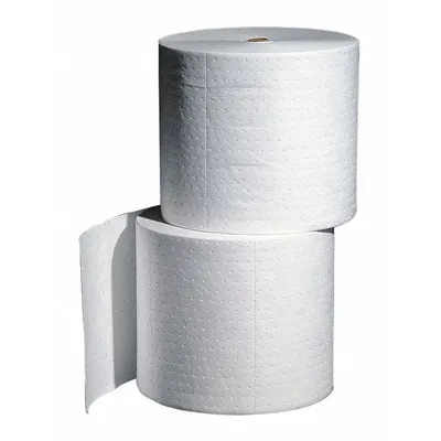 PIG Sorbent Roll: 300 ft Lg, 15 in Wd, Polypropylene, White, 2 PK - Sorbent Rolls