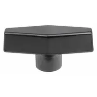 This T-handle knob features a threaded hole for manual adjustment and clamping. Constructed from thermoset material, it is suited for use in industrial machinery and control panels where frequent hand-tightening is required. The 2.5 in diameter provides a comfortable grip, and the 5/16"-18 thread with 14 mm thread length ensures secure fastening