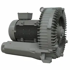 1-stage regenerative blower with 30 hp motor, maximum operating pressure of 139 in wc, and current rating of 76/44 A. Operates on three-phase 380/480V AC power with female NPT connections and MPT threading. Suitable for continuous-duty industrial air movement applications such as pneumatic conveying, vacuum lifting, and aeration systems.