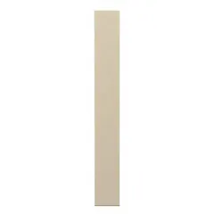 This pilaster is designed for use in commercial bathroom partitions, providing structural support and privacy. It features a polymer inner core with a pebble finish in cream color. Dimensions: 82 inches height, 10 inches width, 1 inch thickness.