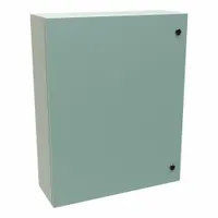 This steel washdown enclosure measures 30 x 24 x 8 inches and features a solid hinged cover secured by a 1/4-turn latch. Rated NEMA 12/3R/4, it provides protection against dust, dripping water, rain, sleet, and hose-directed water for indoor or outdoor use. Knockouts are not included. Typical applications include housing electrical controls and components in industrial washdown environments