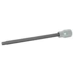 Hex bit socket with 3/8 in drive and 1/4 in SAE hex tip. Overall length of 7 in. Features a replaceable insert. Used for driving hex-head fasteners in general mechanical and assembly tasks.