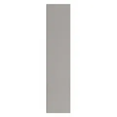 This pilaster is a structural component for bathroom partitions, featuring a polymer inner core and a pebble gray finish. It measures 82 inches in height, 18 inches in width, and 1 inch in thickness. Suitable for use in commercial restrooms and public facilities to provide privacy and support.