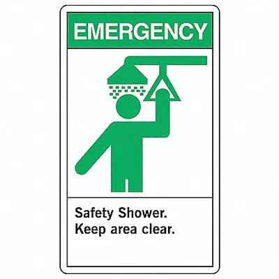 ACCUFORM Safety Label: Vinyl - Emergency: Safety Shower. Keep Area Clear. Signs
