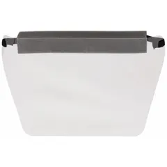 PAULSON DFS/F pre-assembled disposable full face shield with clear polyester visor and elastic band suspension. Sold in a 5-pack. Provides basic splash and debris protection for industrial tasks such as machining, assembly, or maintenance where incidental liquid or particle exposure may occur.