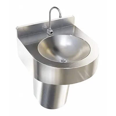 JUST MANUFACTURING Bathroom Sink: Institutional Group, Silver, Stainless Steel, Sensor - One-Station Wall-Mounted Bathroom Sinks with Faucets