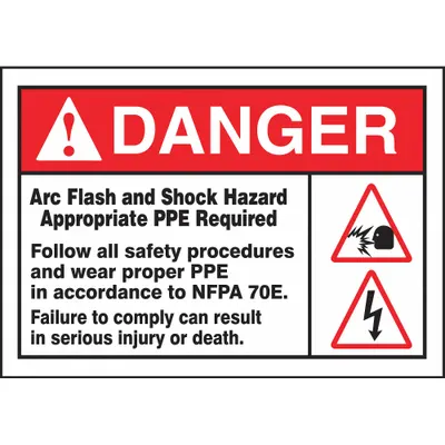 ACCUFORM Arc Flash Label: Vinyl, Adhesive Sign Mounting, 7 in x 10 in Nominal Sign Size - Danger: Arc Flash And Shock Hazard Appropriate PPE Required Follow All Safety Procedures And Wear Proper PPE In Accordance To NFPA 70E Failure To Comply Can Result In Serious Injury Or Death Signs