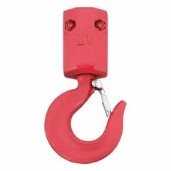 This bottom hook assembly is designed for use with hoists in overhead lifting applications. It includes a latch for secure load attachment. Suitable for material handling tasks in industrial environments.