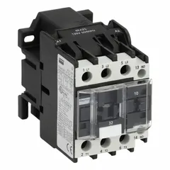 This non-reversing IEC contactor from Dayton is rated for 32 A and features a 120V AC coil. It has 3 poles and 3 normally open (NO) contacts, suitable for switching electrical loads in motor control and automation systems. Typical applications include conveyors, pumps, and compressors requiring on/off control. This model does not include integrated surge suppression.