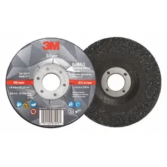 Type 27 depressed center grinding wheel for carbon and stainless steel. Ceramic abrasive with 36 grit provides cool-cutting action. Dimensions: 4-1/2" diameter, 1/4" thickness, 7/8" arbor hole. Silver series.