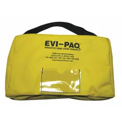 This yellow plastic carry case is designed to transport and store evidence tents at crime scenes or in forensic laboratories. Its bright color aids visibility in field or lab environments. The case provides a secure means of carrying evidence collection equipment.
