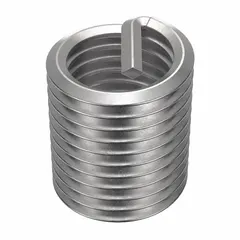 Screw-locking helical insert for repairing or reinforcing tapped threads in metal. Features a tanged tang style for installation, with a 1"-8 coarse thread and 1 1/2 in overall length. Made from 18-8 stainless steel with a tensile strength of 200,000 to 250,000 psi. Requires a 1"-8 STI tap for installation.