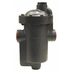 Cast iron inverted-bucket steam trap with 1 1/2 in FNPT connections, rated for 30 psi maximum pressure and 450°F maximum temperature. Condensate capacity of 9,825 lb/hr. For in-line horizontal installation. Strainer not included. Used in steam distribution systems for automatic condensate drainage.