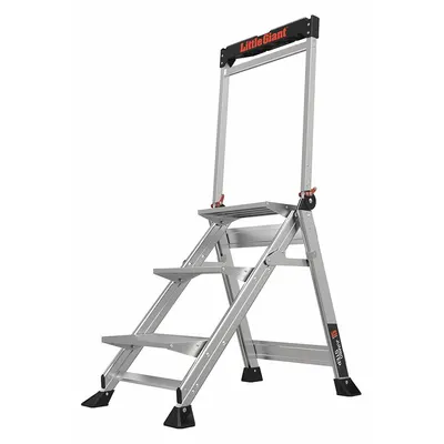 LITTLE GIANT Step Stool: 3 Steps, 3 ft Overall Ht, 375 lb Load Cap, Aluminum - Folding Step Stools