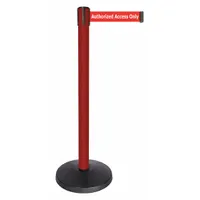 QUEUEWAY Barrier Post with Belt: Red, No Pattern, Authorized Access Only, 10 ft Belt Lg, Red (MPN QPLUS-21-RA)