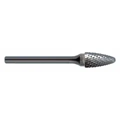 Double-cut ball-nosed tree bur with a 3/8" x 3/4" head and 1/4" shank. Used for material removal, deburring, and shaping in industrial metalworking. The ball-nose design enables contouring and finishing in tight radii.