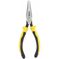 Needle-nose pliers with integrated cutter, 6-5/8 in overall length, 1-7/8 in jaw length, and 1/8 in tip width. Used for precision gripping, bending, and cutting wire in confined spaces.