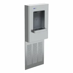 This in-wall bottle filler is constructed from 304 stainless steel with a silver finish. It has a chilling capacity of 8 gallons per hour at 50°F and an overall width of 19 inches. Suitable for commercial and institutional settings where users refill reusable bottles.