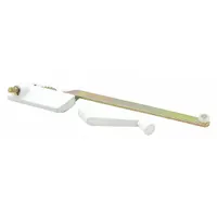 This right-hand surface-mount window operator is designed for casement windows. It includes a crank handle and features a powder-coated white finish. The base length is 4-3/4 inches. Suitable for residential and light commercial applications requiring manual window actuation