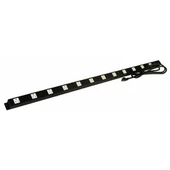This steel power strip and mounting panel in black finish provides integrated power distribution for workbench applications. With a 48-inch overall depth and 120 V operating voltage, it allows convenient powering of tools and equipment directly at the workstation.