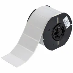 This precut label roll measures 2 3/4 in x 1 1/4 in and is made of metalized polyester in gray. It is halogen-free and designed for use with the BBP33 printer series. Suitable for industrial identification, asset tracking, cable marking, and general facility labeling.