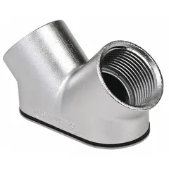This 90° pulling elbow is made of polished 316 stainless steel with a 3/4 in trade size and 2 7/8 in overall length. It features female-to-female 3/4"-14 threads and is UL 514B listed for use with 3/4 in RMC conduit. Used to route and protect electrical wiring in conduit systems requiring corrosion resistance.