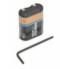 This 6V DC lithium battery pack is a replacement power supply for electronic faucet sensors in the EAF100 series. It includes a 2.5mm Allen wrench for installation. The battery provides the necessary power for sensor operation in commercial or institutional restroom settings.