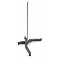 This stainless steel support stand with rod is used in laboratory settings to securely hold clamps, burettes, and other apparatus during experiments. It features a 5/8 in rod diameter, 36 in rod length, and 12 in overall length.
