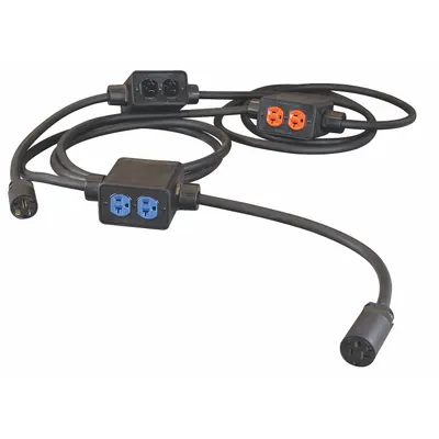 KH INDUSTRIES Power Stringer: 30 ft Lg, 3 Outlet Boxes, 6 Outlets, 12/3, 5-20P Plug, 125V AC - Linkable Extension Cords with Multiple Outlet Boxes