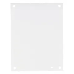 Steel back panel with powder-coated finish for mounting electrical components inside enclosures. Overall height 33 inches, width 21 inches. Suitable for organizing breakers, terminals, and relays in control panels and switchgear.