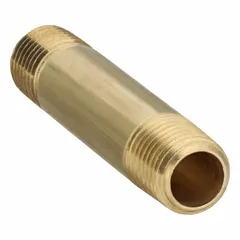 Brass pipe nipple with 1/4 in nominal pipe size, 2-1/2 in overall length, and Male NPT x Male connections. Rated for maximum operating pressure of 1,000 psi and maximum steam pressure of 1,000 psi. Used in high-pressure instrumentation systems for connecting pipes or fittings in pneumatic, hydraulic, and steam applications.